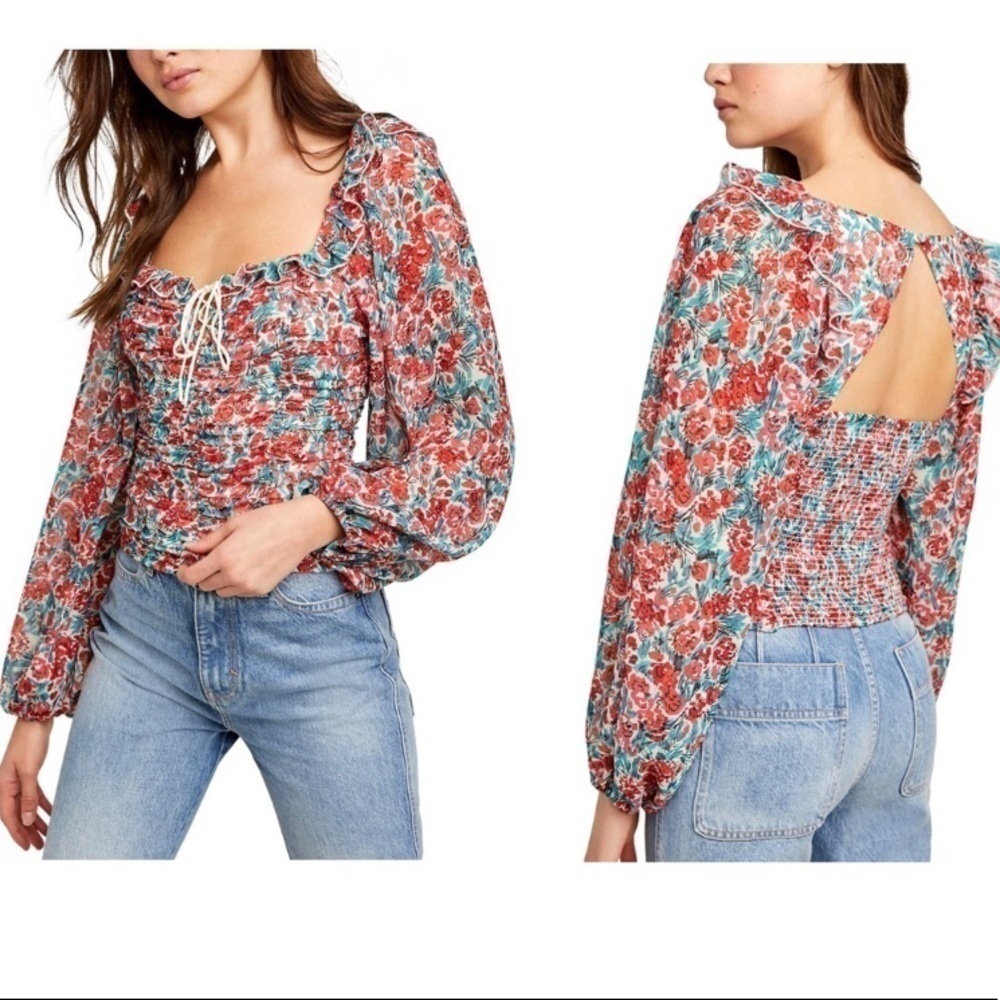 Free People Mabel Printed Blouse Roses Combo Size S